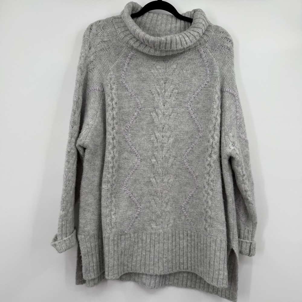 Mersea Mer Sea Sweater OS Grey Chunky Cable Knit Fisherman Cowl Coastal